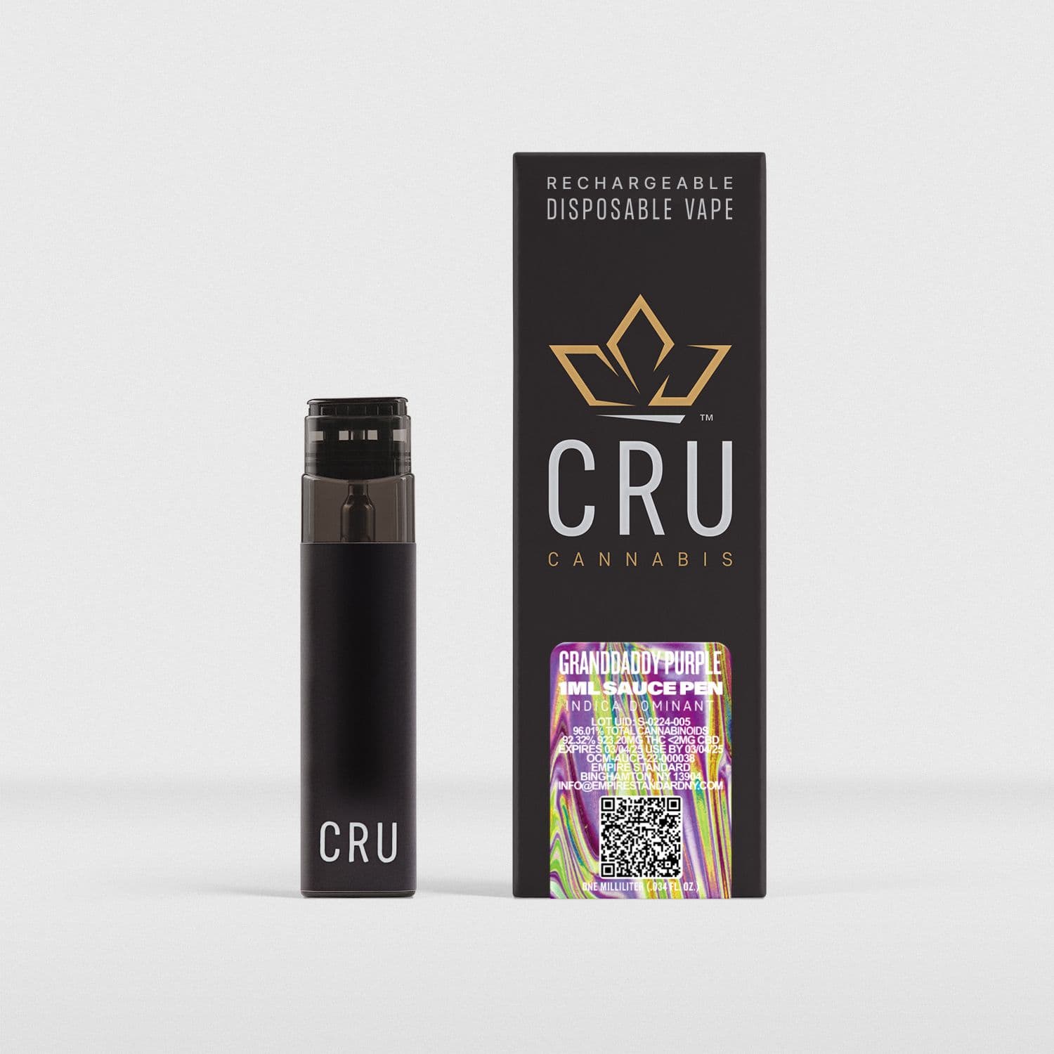 CRU Cannabis Granddaddy Purple Vape Sauce Disposable Unit - 1g