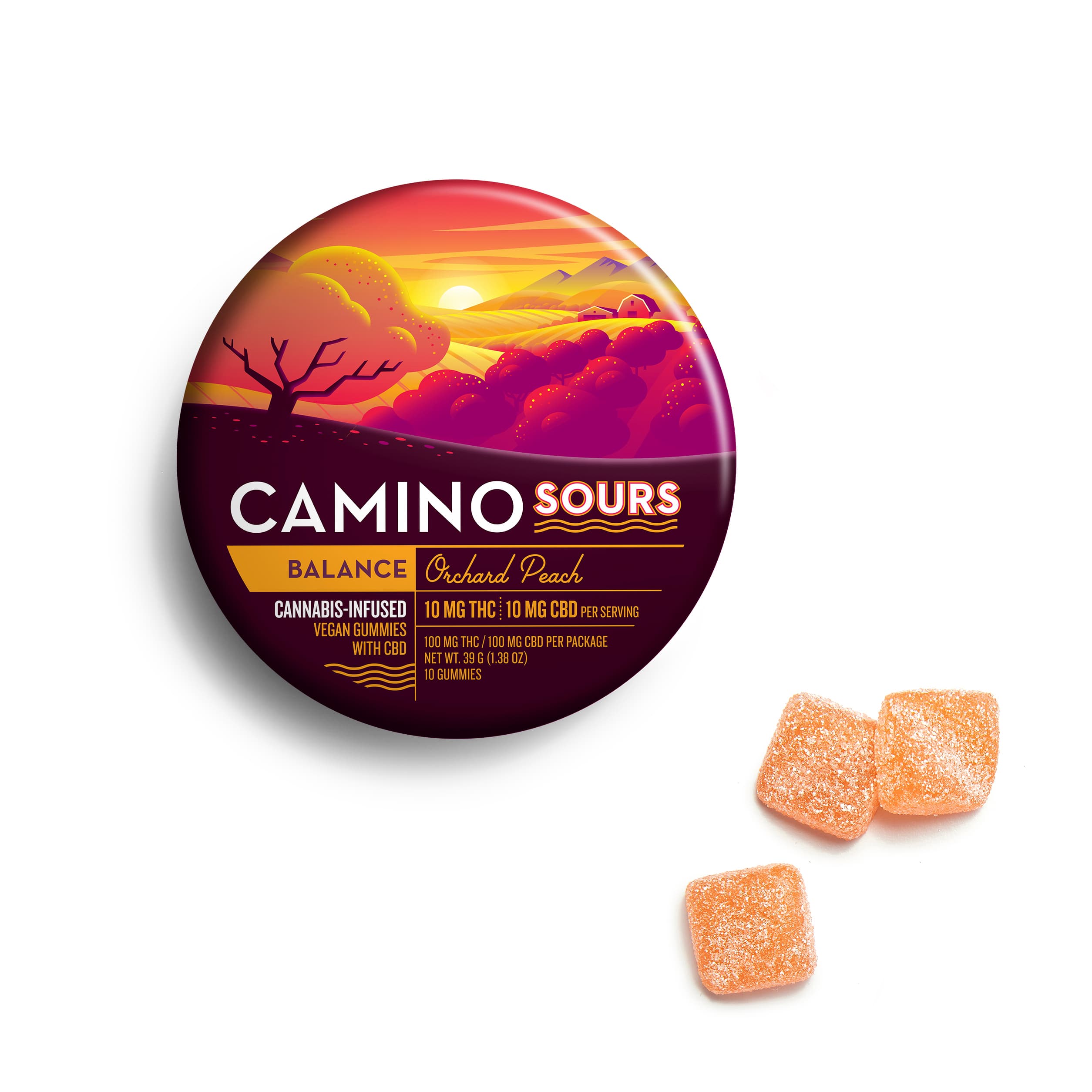 Camino SOURS 'Balance' Orchard Peach Gummies [10pk] (100mg CBD : 100mg THC)