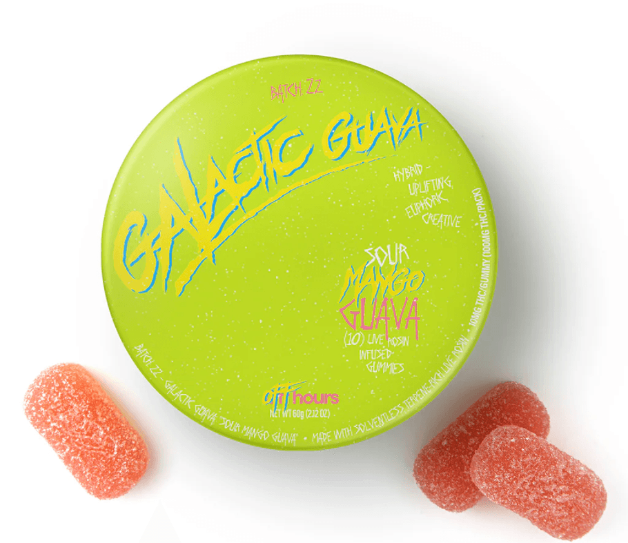 Off Hours Galactic Guva (Sour Mango Guva) Live Rosin Gummies - 100mg 10pk