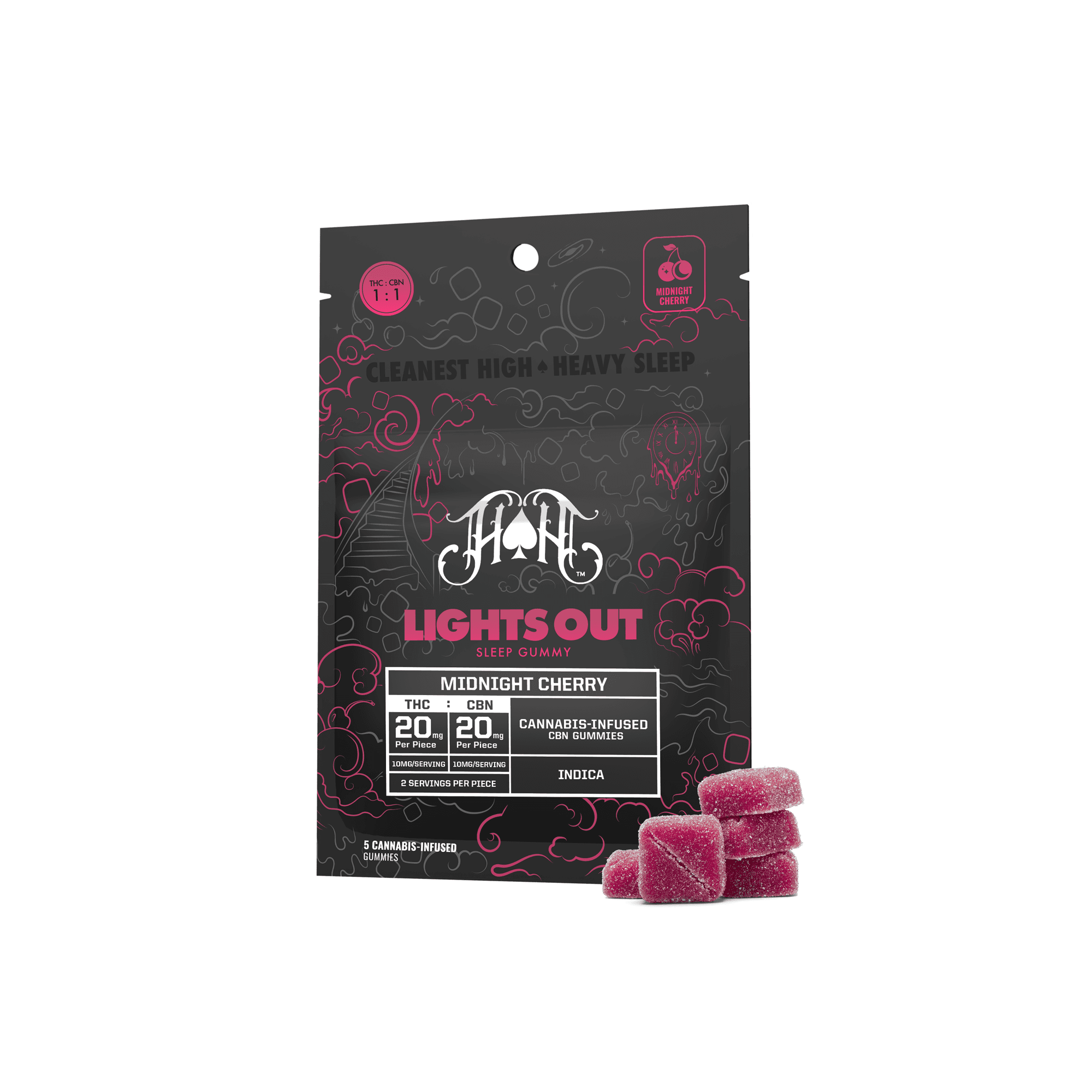 Heavy Hitters Midnight Cherry | Indica - Lights Out CBN Sleep Gummies - 100mg THC | 100mg CBN